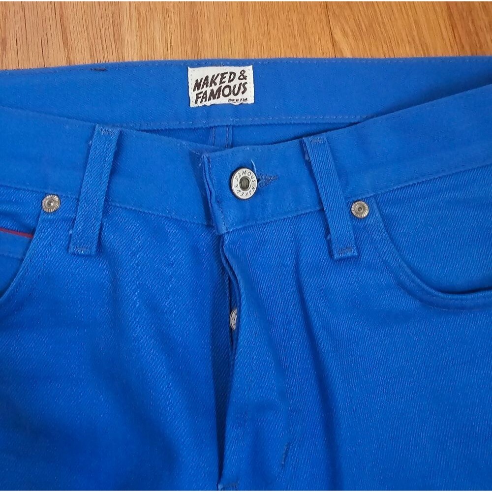 Naked & Famous Jeans Mens Size 32x32 Skinny Guy Electric Blue Selvedge Chino - Picture 2 of 7